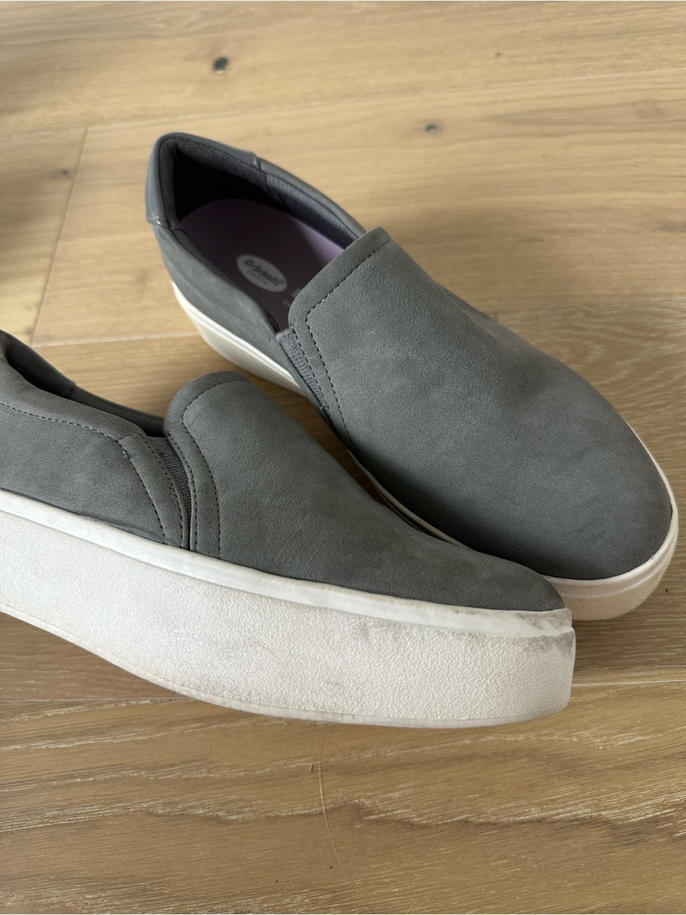 Dr Scholls White Gray Suede Platform Sneakers Loafers Shoes Women’s Size 6.5 - Picture 8 of 10